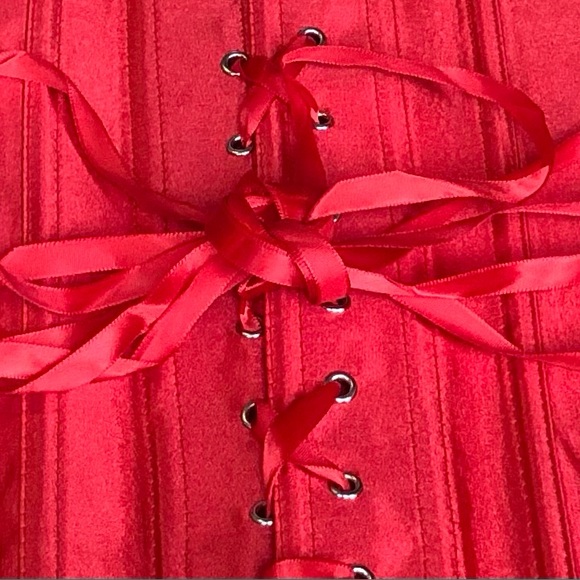 Satin Buster Corset With String Tong Red Womens Medium Sexy Stretch. - Picture 5 of 7